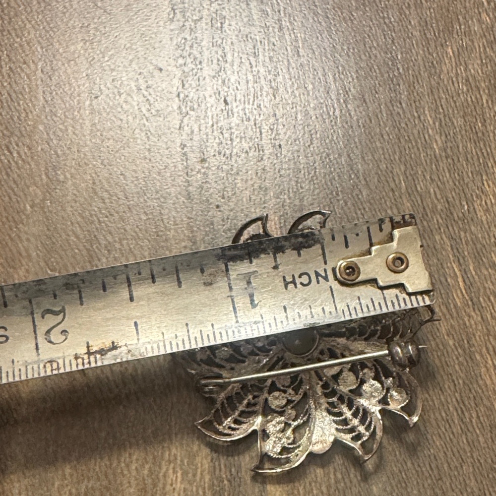 Vintage Sterling Silver Filigree Flower Floral Brooch - Picture 3 of 3